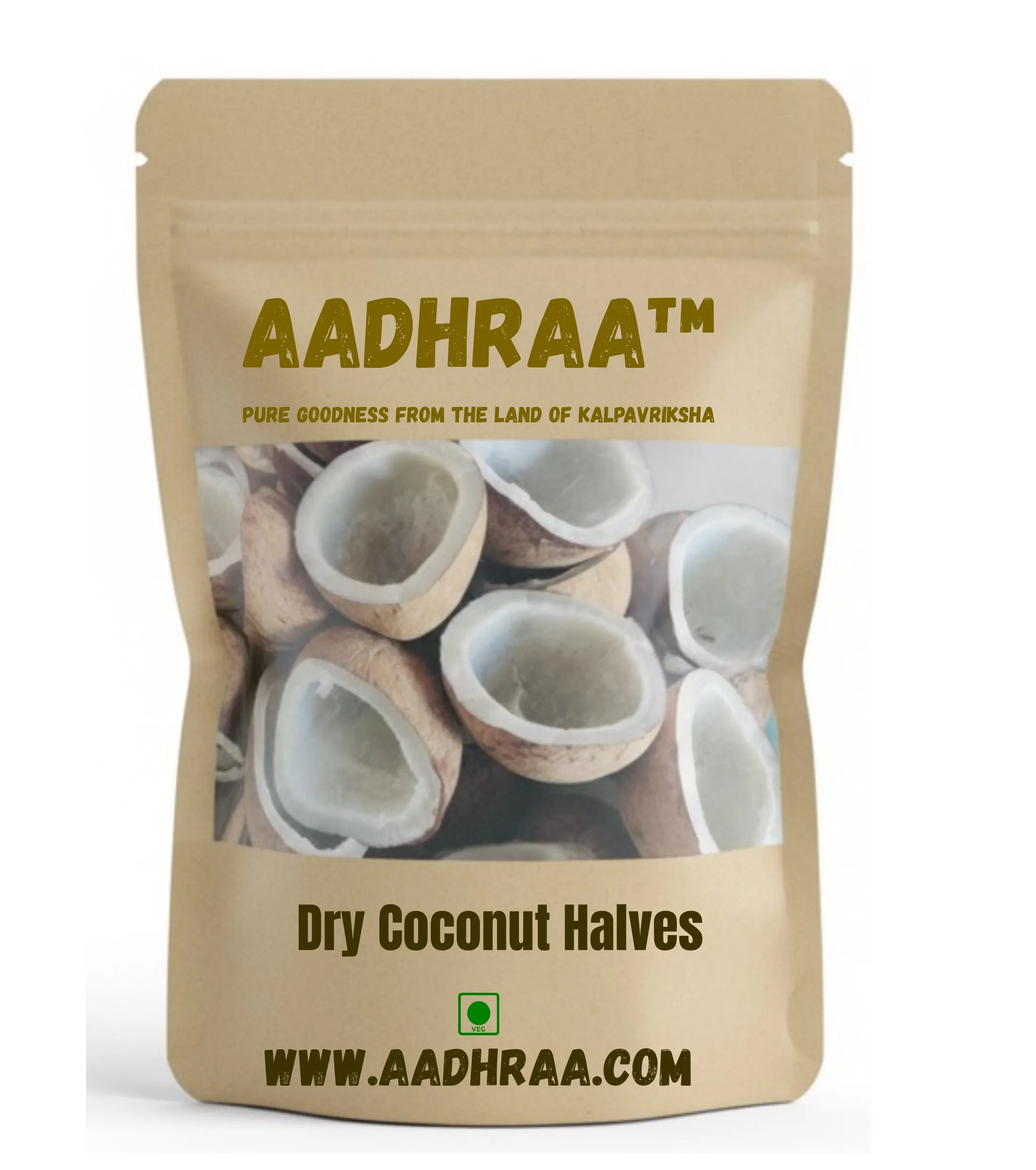 AADHRAA Premium Tiptur Dry Coconut or Copra Cut into Two Halves | Kopra, Kuridi, Kobbari, Nariyal (400 GRAMS)