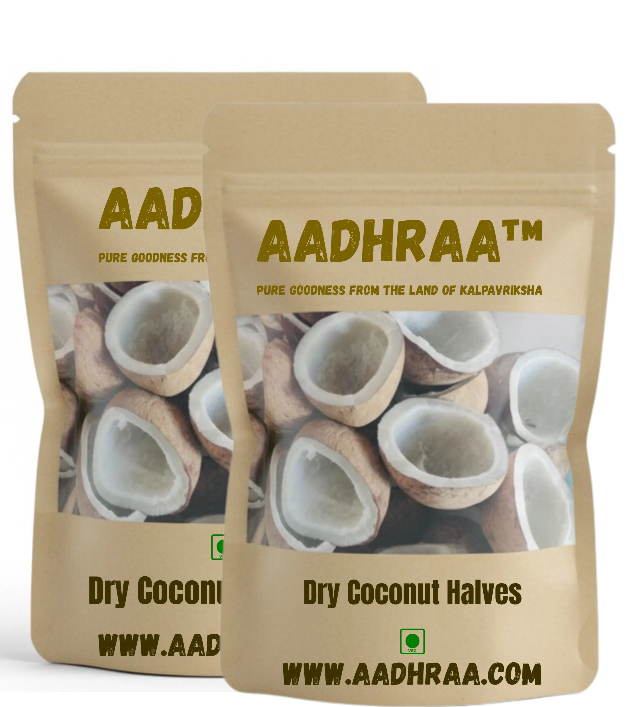 AADHRAA Premium Tiptur Dry Coconut or Copra Cut into Two Halves | Kopra, Kuridi, Kobbari, Nariyal (1 Kg)