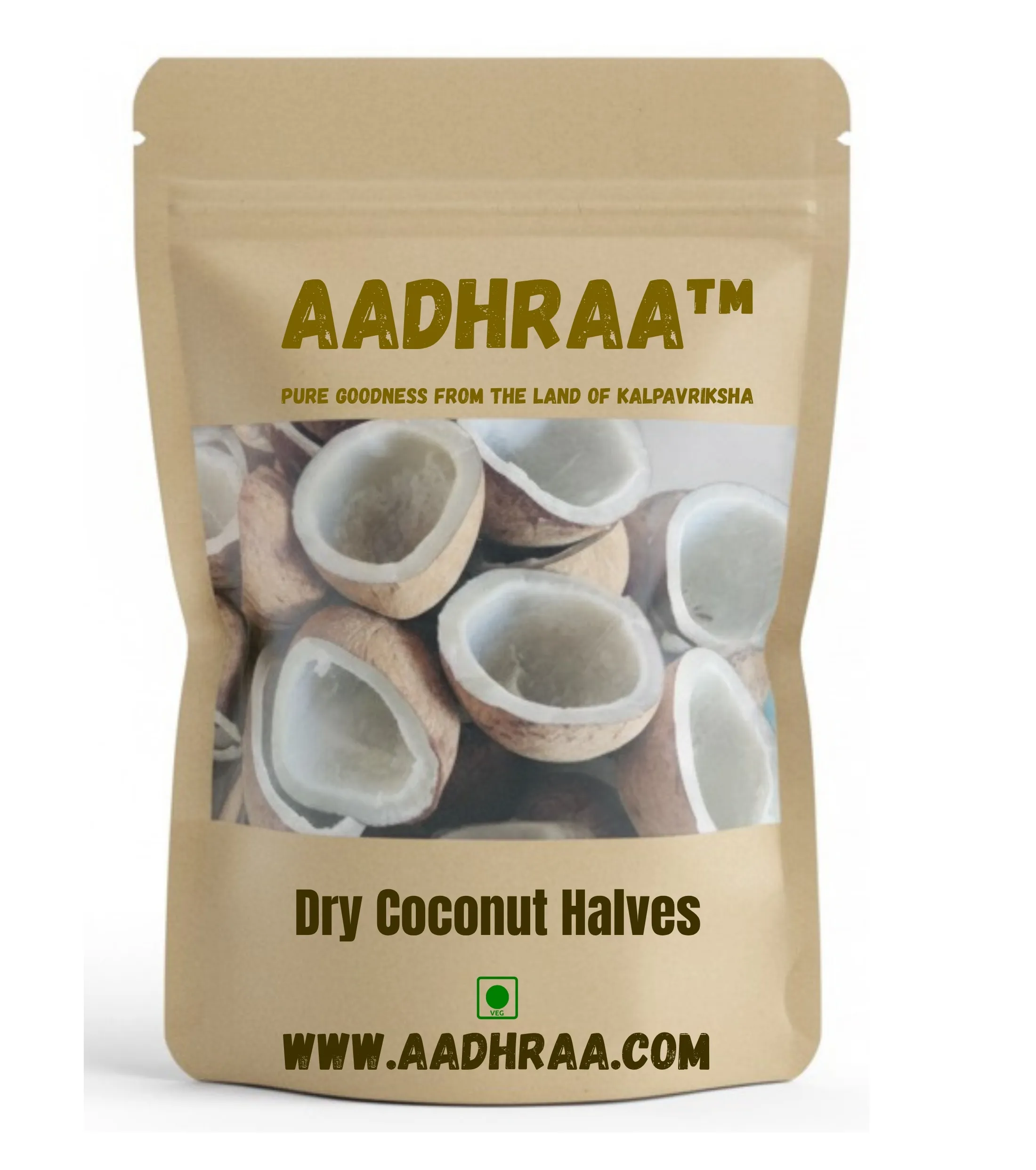 AADHRAA Premium Tiptur Dry Coconut or Copra Cut into Two Halves | Kopra, Kuridi, Kobbari, Nariyal (300 GRAMS)